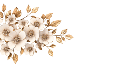 Elegant floral arrangement with white blossoms and golden leaves