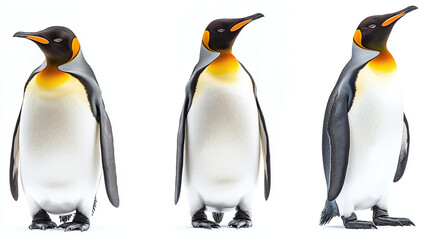 Fototapeta premium Set of standing King Penguins isolated on the white background. 