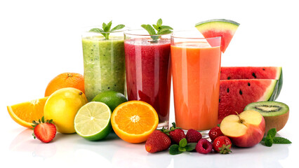 Colorful fruit smoothies fresh juices in vibrant glasses healthy beverages assorted