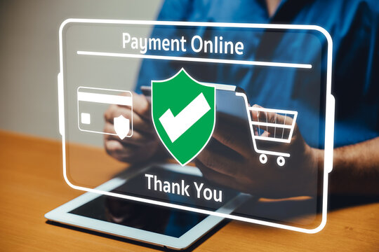 Online payment confirmation process digital transaction graphic design secure environment close-up view e-commerce trust