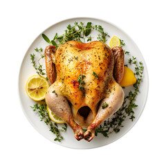 Roasted Whole Chicken with Lemon and Thyme Isolated on Transparent Background
