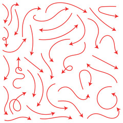 Curved arrows. Set of vector hand drawn arrows. Collection of pointers. Red hand drawn doodle arrow set. Arrows icons hand drawn vector editable set. Arrow sketch handmade doodle swipe up symbol sign.