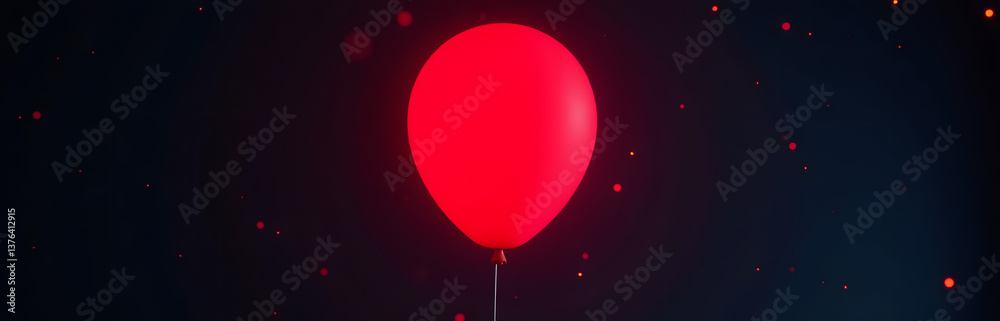 Poster a vibrant red balloon glows in the darkness with an otherworldly neon light illuminating its entire 