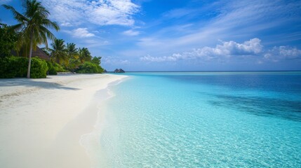 Tropical Beach Scene with Palm Trees White Sand and Clear Blue Water