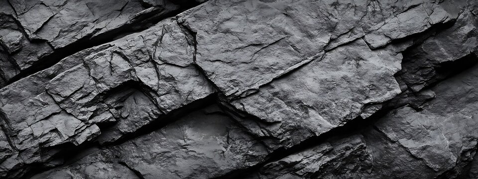 
Black and white grunge. Rock texture. Dark stone background. Mountain surface texture. Close-up. It looks like an old brick wall. Baner with black grunge background. Copy space.

