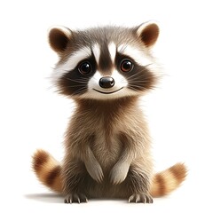 Obraz premium Cute cartoon raccoon sitting, white background, digital art, children's book illustration