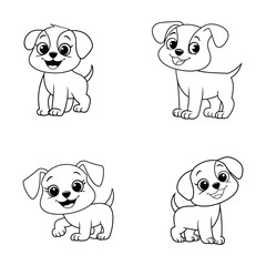 Obraz premium Four Cute Cartoon Puppy Illustrations Ready for Coloring