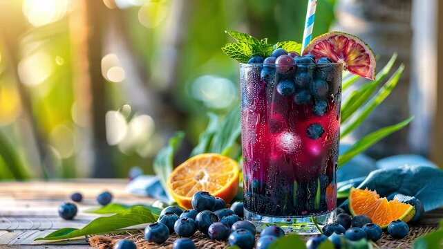 cool berry fruit cocktail. Selective focus