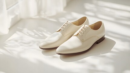Elegant White Dress Shoes on a Bright Surface with Soft Shadows