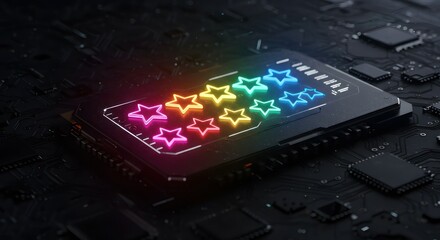 Neon Stars on Tech Chip.