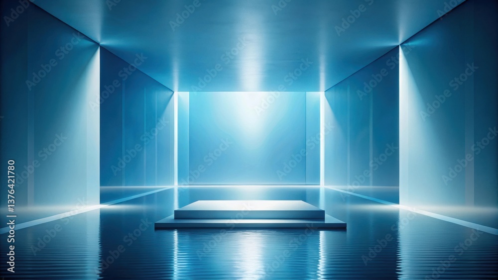 Aufkleber serene blue minimalist platform in reflective pool, ideal for product presentation or abstract art d