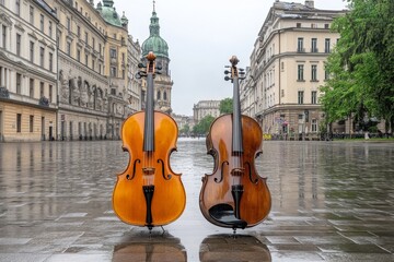 A lively scene in Kazimierz, KrakÃ³w historic Jewish quarter, with art galleries, synagogues, and street musicians