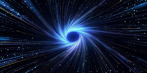 Radial color spirals. Blue glowing lines air flow effect. Speed connection background. Database fast data transfer acceleration. Lines in the shape of a comet against a dark background

