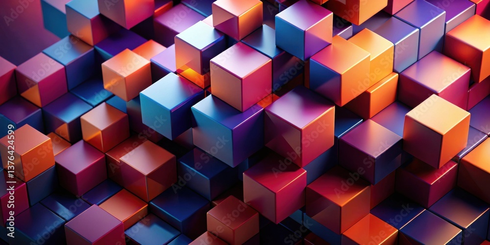 Aufkleber Abstract Colorful Cube Composition A Vibrant Array of Interlocking Geometric Shapes in a Dynamic and Modern Design
