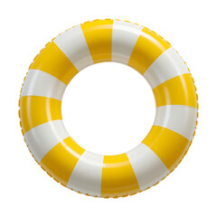 Yellow and white inflatable lifebuoy ring isolated on transparent background