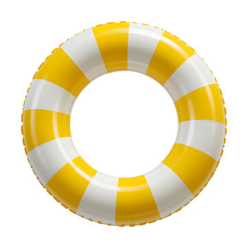 Yellow and white inflatable lifebuoy ring isolated on transparent background