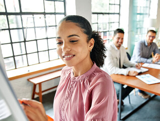 young business people meeting office teamwork group whiteboard presentation seminar latina woman...