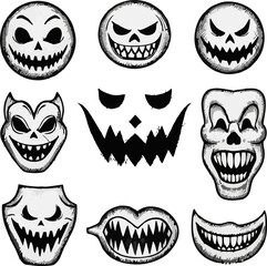 abstract illustration set icon smiling head ghost pumpkin halloween vector line art