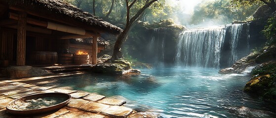 Naklejka premium Zen Waterfall Hot Springs