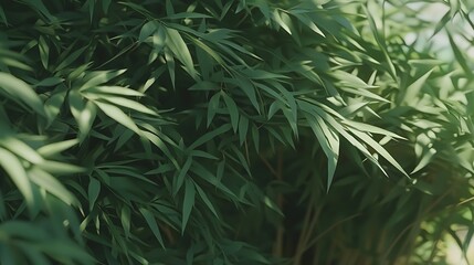 Lush green bamboo leaves sunlight garden backdrop