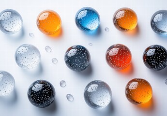 Fototapeta premium Abstract glass spheres with liquid on a white background