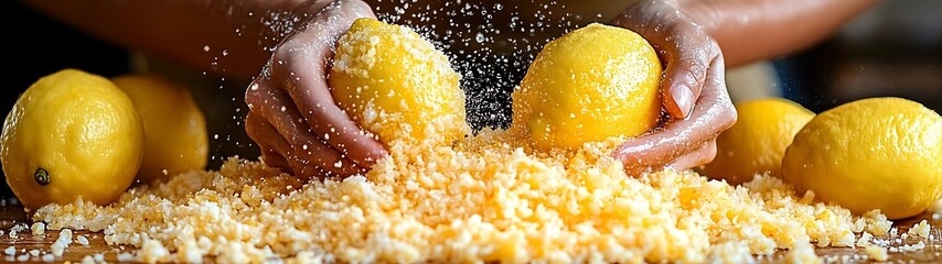 Fototapeta premium Zesting Lemons on a Wooden Surface
