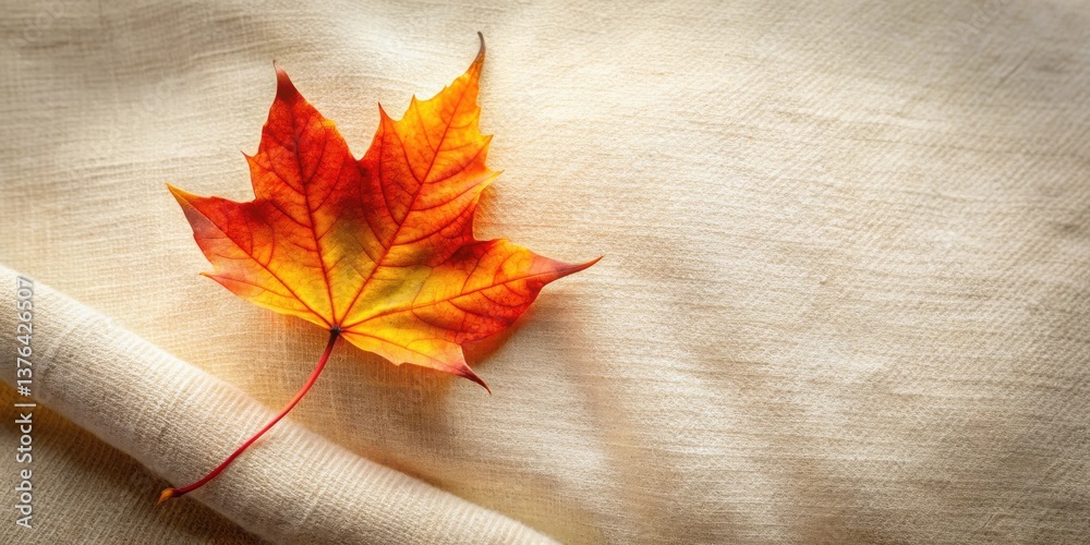 Poster autumnal leaf resting on soft textured fabric, evoking a sense of warmth and tranquility