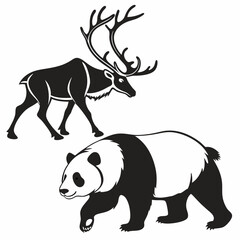 reindeer panda black silhouette icon vector
