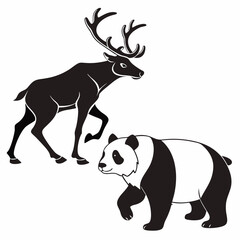 reindeer panda black silhouette icon vector