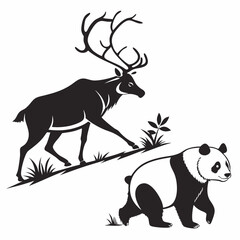 reindeer panda black silhouette icon vector