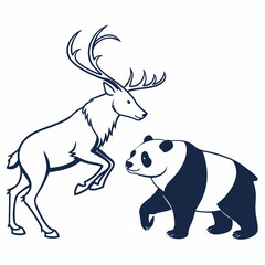 reindeer panda black silhouette icon vector