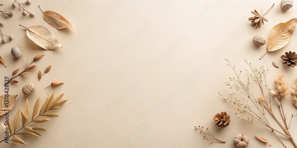 Poster elegant autumnal arrangement featuring dried botanicals and natural elements on a neutral background