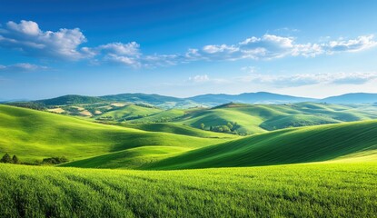 Fototapeta premium Lush green hills under a vibrant sky