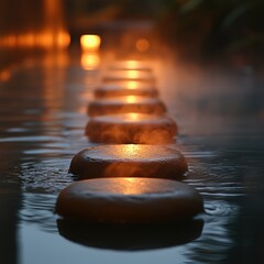 Obraz premium Hot stone therapy on the back, with steam and soft lighting