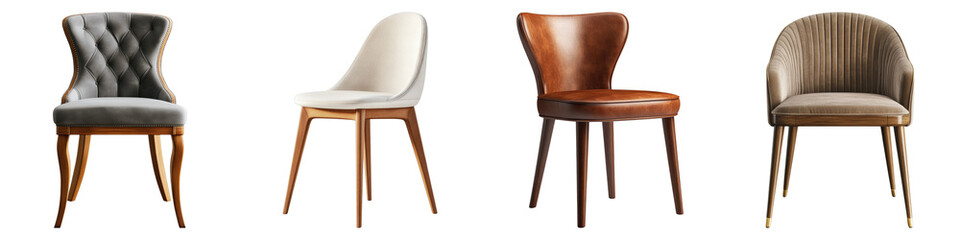 Dining chair furniture isolated on transparent background. PNG, Set of