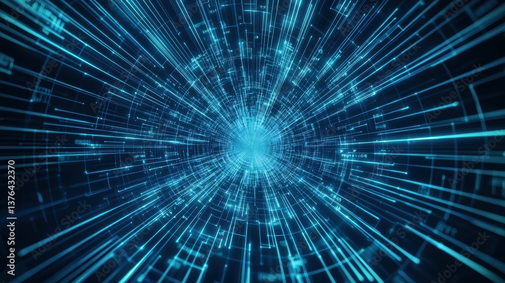 Poster exploring digital energy quantum data flow virtual space abstract visualization high-tech environmen