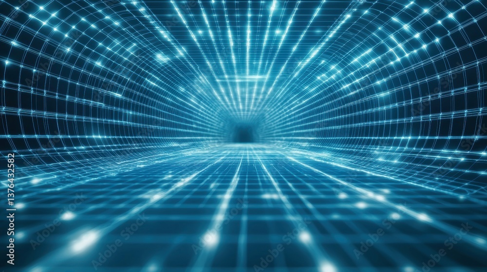 Poster exploring a dynamic digital tunnel virtual realm 3d visualization futuristic environment abstract pe