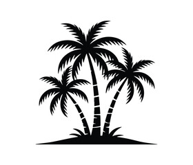 Fototapeta premium Simple Black Silhouette of Tropical Palm Trees. three palm trees on a small island with white background.