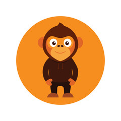 Cartoon Monkey Brown Hoodie Orange Circle Vector Design 