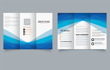 Blue Corporate Trifold Brochure Template Modern Business Leaflet Design. Editable image.