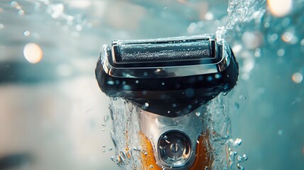 Professional Close-up Shot of Electric Shaver Submerged in Water for Grooming