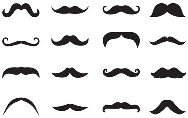 set of mustaches. Mustache hipster icon set. Whisker icons. Flat black mustache icon collection