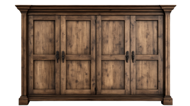 Beautiful and durable large wooden cabinet on transparent background.