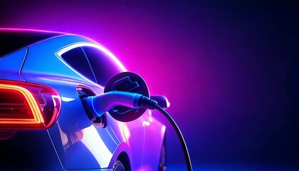 Close-up EV plug connected white modern EV Car for recharging battery energy, isolated, AI