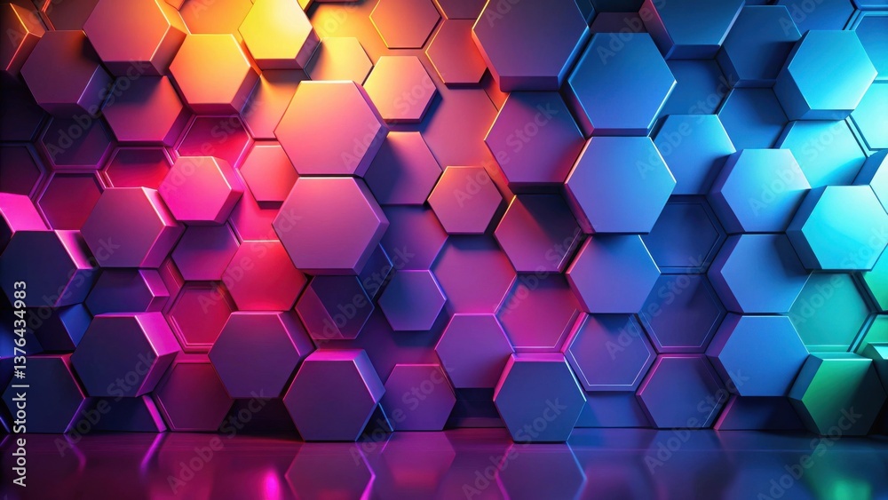 Poster Abstract Hexagonal Pattern with Vibrant Gradient Colors and Reflective Surface