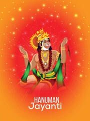Hanuman jayanti greeting card with vector illustration of lord hanuman