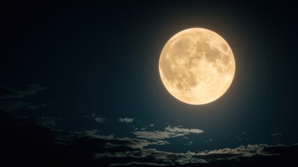 Bright Full Moon Illuminates Dark Night Sky with Wispy Clouds at Dusk