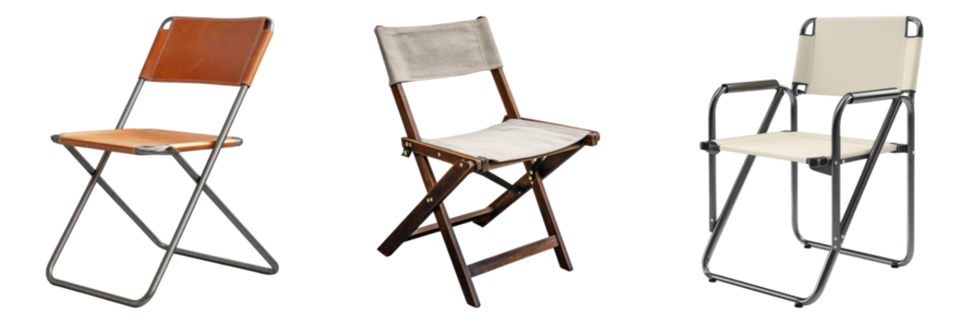Folding chair isolated on transparent background. PNG, Set of