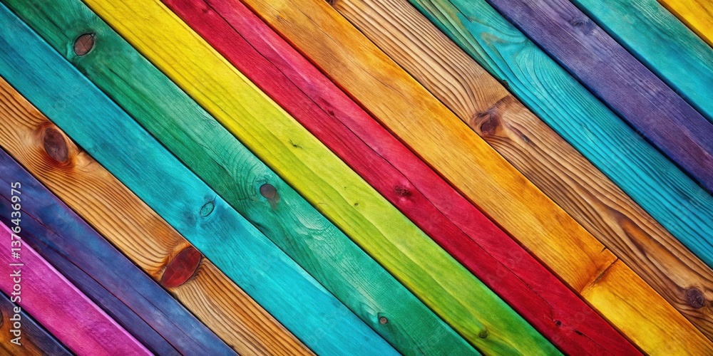 Poster vibrant diagonal rainbow wooden planks a colorful texture background for design projects