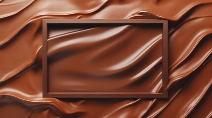 Obraz premium abstract brown background with wooden frame and flowing chocolate wave, minimalist concept